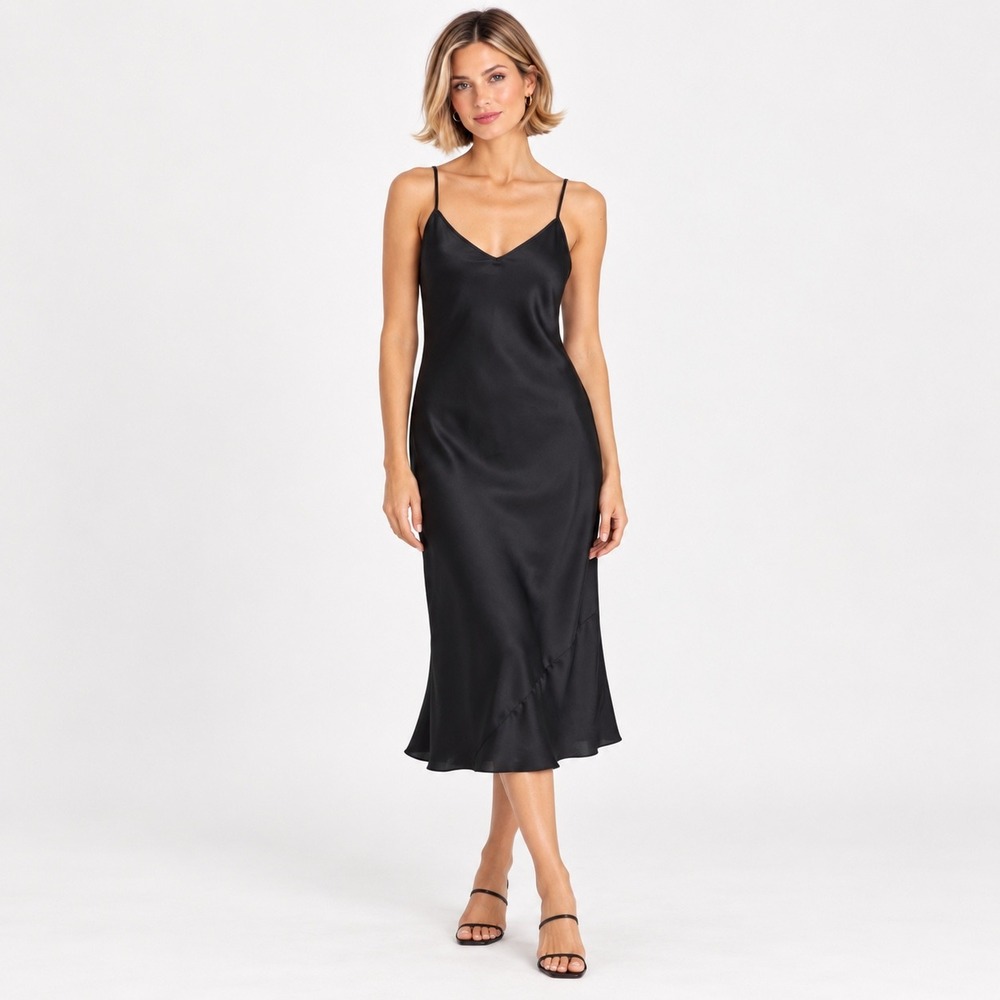 Aritzia Wilfred Only Slip Black Satin Midi Dress Bias Cut 90s Size S